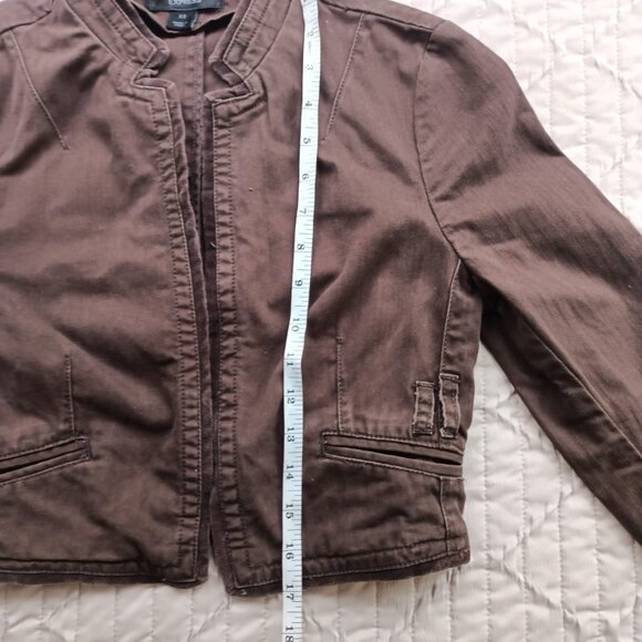 100% Cotton Denim Brown Fitted Jacket - Express - Women’s XS - Picture 6 of 12